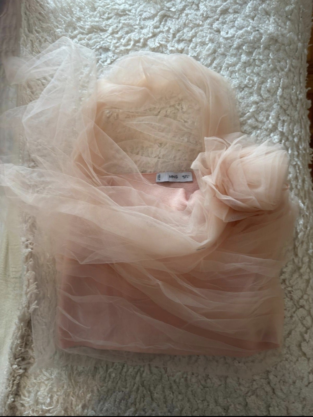 MNG Tank Top Sheer Blush Pink Wth Floral Rosette Scarf